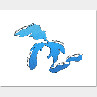 Outline of the five Great Lakes with labels Posters and Art